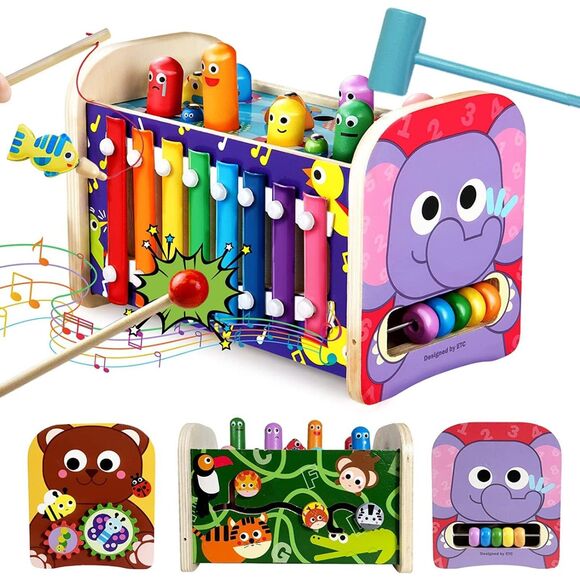 Montessori 8 in 1 Toddler Toy Clock Learning Xylophone Fishing Toy Activity Cube - Picture 1 of 7